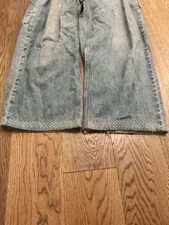 Jeans hem repaired with sashiko stitching