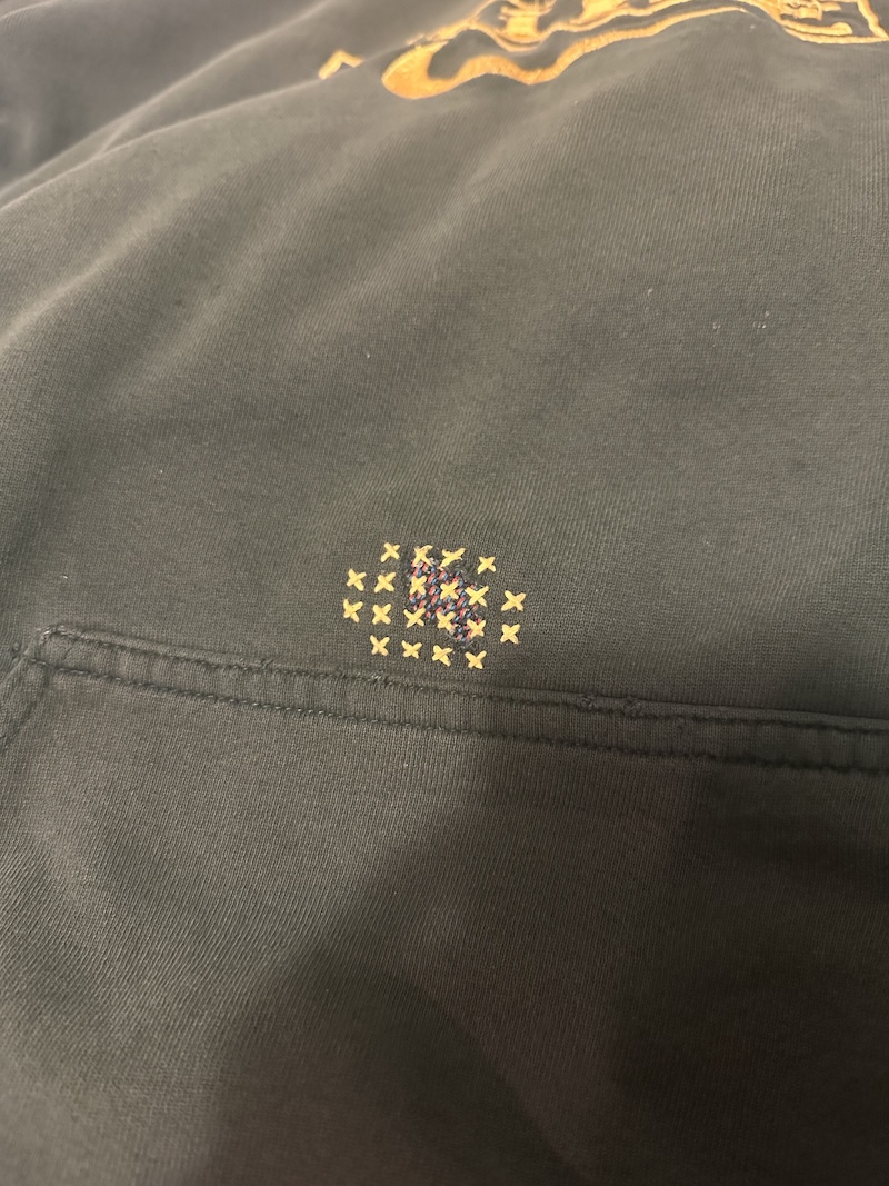Sashiko stitching on the sweatshirt
