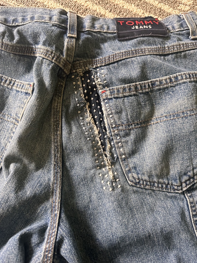 The rip closed up with sashiko