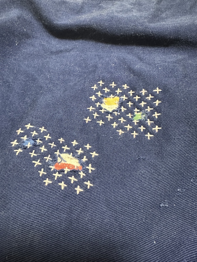 Sashiko stitching over a small hole